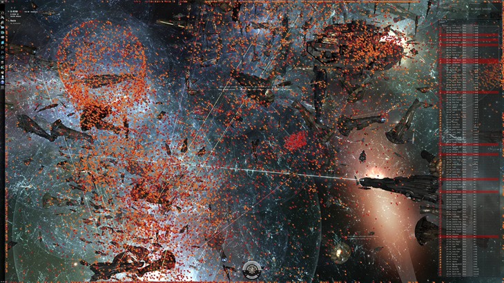 I think this screenshot gives better justice to the sheer size of wars in Eve. Each orange and red square is a player owned ship. In previous screenshots you could only see the large ships that very few players actually 